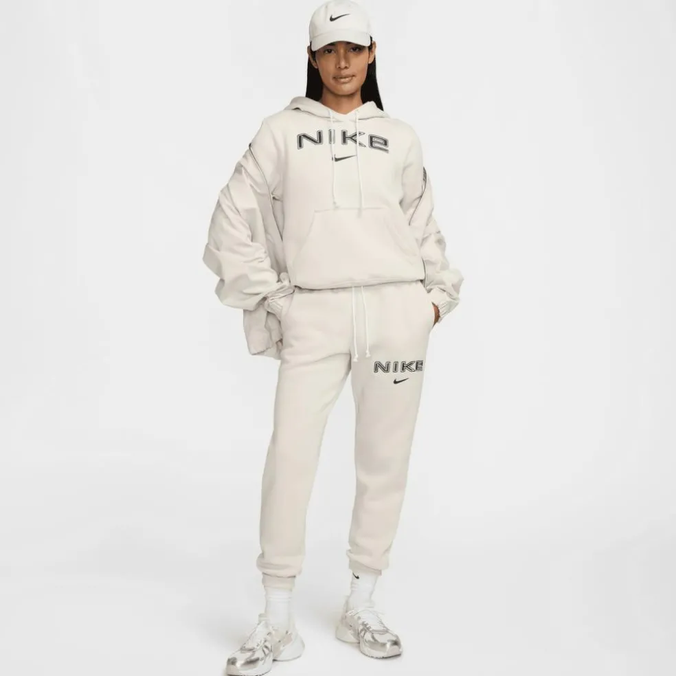 Nike Sportswear Phoenix Fleece Logo hoodie dames light orewood brown white armor